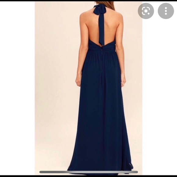 RARE Lulu's Stop and Stare Navy Blue Halter Maxi Dress - Picture 3 of 8